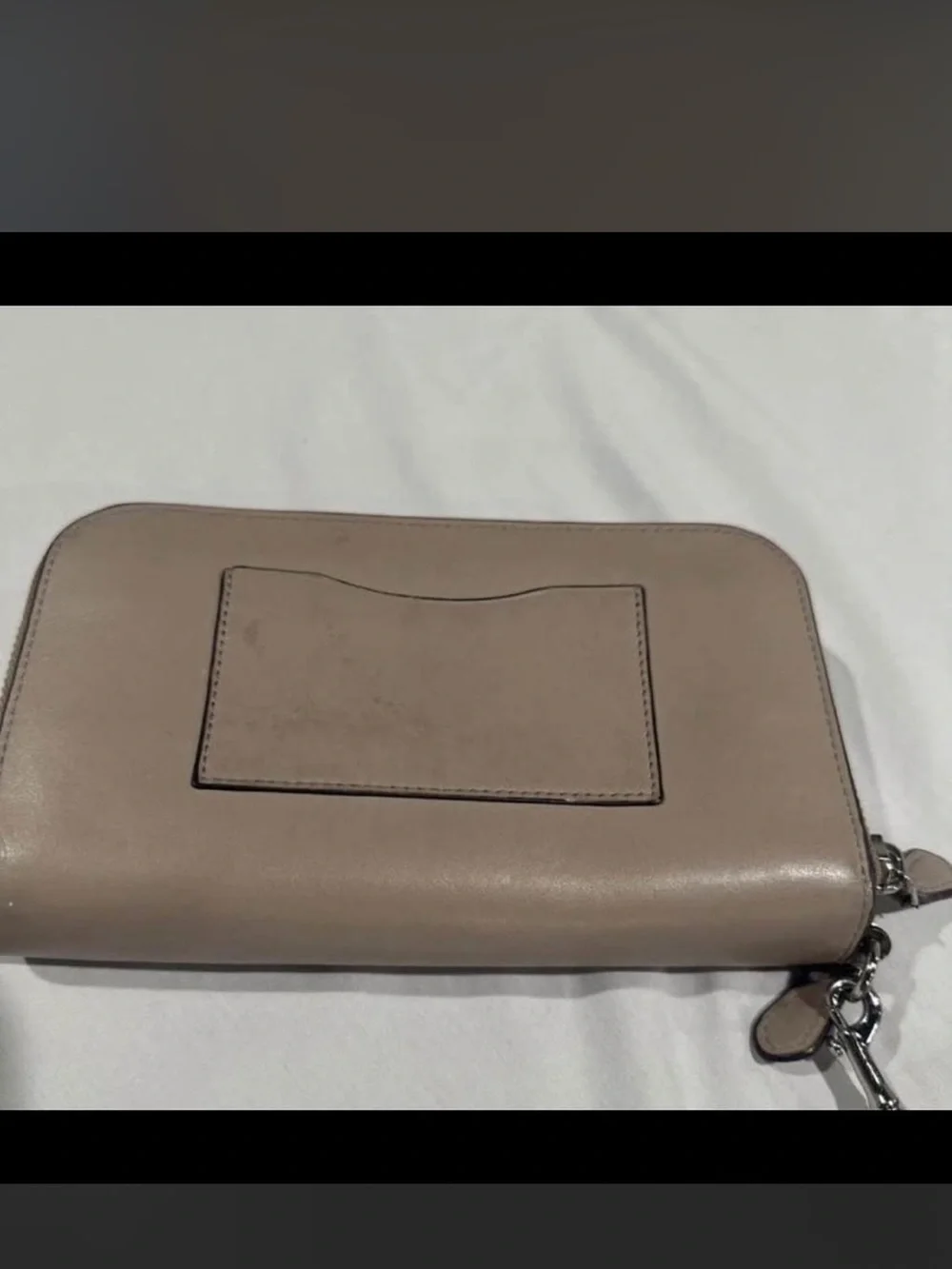 Coach Taupe Leather Zip Wristlet with Detachable Strap